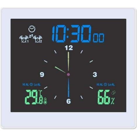 Badezimmeruhr mit Wecker, wasserdichte Duschuhr, digitale Wanduhr mit visuellem Countdown-Timer, Anzeige von Innentemperatur und Luftfeuchtigkeit, Weiß