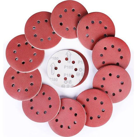 100 Pièces Rond Disques Abrasifs à Grain 180, 125 mm Disque de Ponçage à 8 Trous de Différentes Tailles Papier Poncer pour Ponceuse Excentrique (1/5)