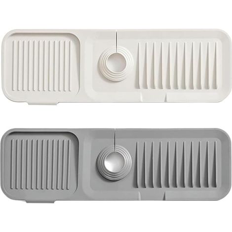2-Piece Absorbent Faucet Surround, Kitchen Sink Mat, Silicone Faucet Splash Guard, Draining Tray, Anti-Drip Mat for Splash Drainage (1/5)