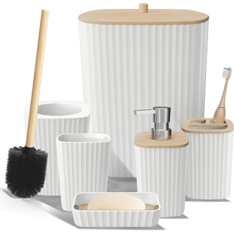 Ensemble 6 Accessoires Salle De Bain, Plastique,Distributeur Savon,Poubelle,Brosse Wc,Organisation