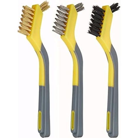 Lot de mini-brosses assorties avec poignée ergonomique 1 en nylon, 1 en laiton, 1 en acier inoxydable