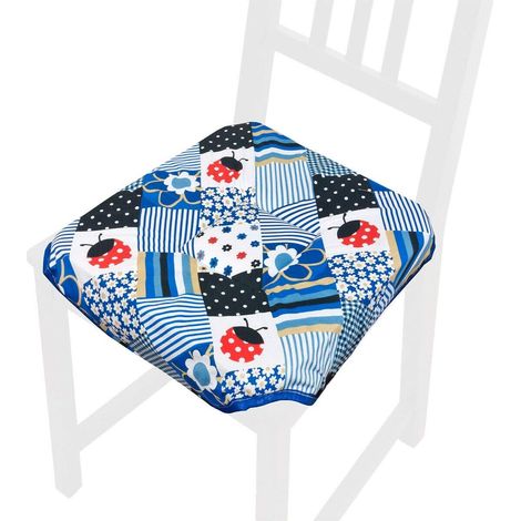 Coussin pour Chaise Doux Universel Lavable Housses de Chaise Lacets de fixation Coccinelles - Bleu