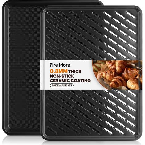 Plaque de Cuisson avec Grille, 44 x 33,3 x 2,5 cm Plaque de Cuisson Four en Acier au Carbone avec Revêtement Antiadhésif, Compatible Lave-Vaisselle (1/5)