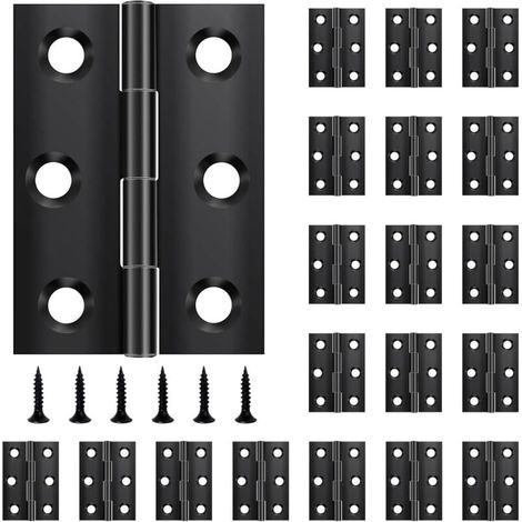 Charnières pliantes en acier inoxydable noir pour portes, fenêtres, armoires, 44 mm × 31 mm, avec 120 vis, 20 pièces (1/4)