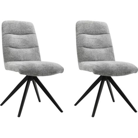 Lot 2 chaises pivotantes tissu doux gris pied croix métal noir - JULIE (1/5)
