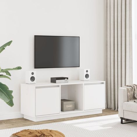 Meuble TV-Banc TV-Meuble Télé Blanc 110,5x35x44 cm Bois de pin massif 636490 (1/5)