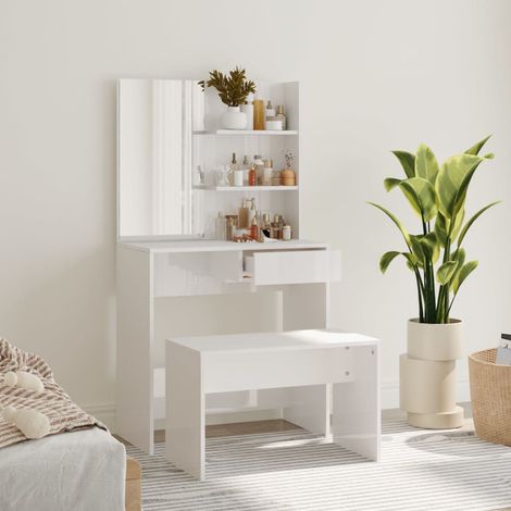 Ensemble de coiffeuse, Table de maquillage, Meuble coiffeuse Blanc brillant 74,5x40x141 cm RDS3920 (1/5)
