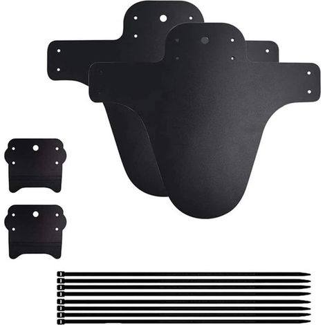 Juego de 2 guardabarros universales para bicicleta de montaña (delantero y trasero),Plástico negro flexible,incluye bridas para cables (1/5)