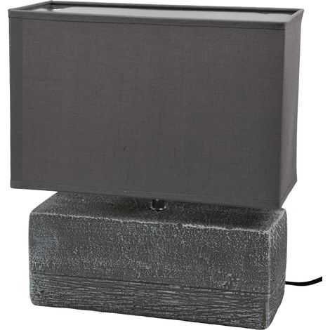 Lampe a poser effet beton abat jour tissu coton gris taupe luminaire design (1/3)