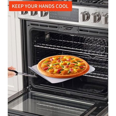 Pelle à pizza perforée inox 30x29cm manche pliable résistante chaleur, compatible four barbecue et lave-vaisselle (1/4)