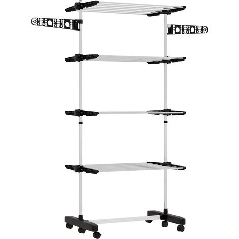 Stendibiancheria pieghevole con estensioni laterali, per uso interno ed esterno, 142 x 55 x 172 cm, 4 ripiani, nero