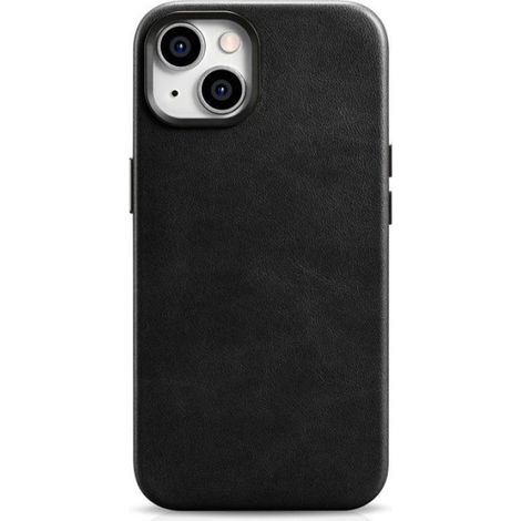 Etui Cuir iPhone 14 Plus - Compatible MagSafe - Cuir Vachette Pleine Fleur Ciré Huile - Noir - 1 Pièce (1/5)