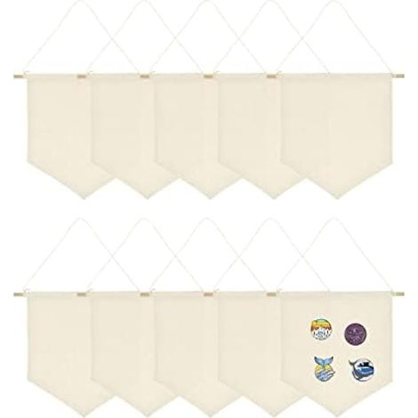 Lot de 10 bannières murales à suspendre en émail avec cheville en bois vierge pour badge, boutons, collections de revers