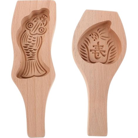 Moules à gâteaux de lune traditionnels en bois SECFOU , ornés motifs détaillés carpes et pêches , lo (1/5)