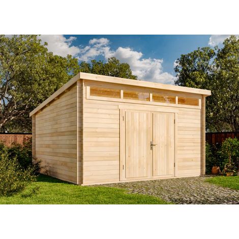 Tuinhuis model Maria-Viva28 van de Marktleider ✓Achteraf betalen ✓Gratis Levering ✓5 Jaar Garantie ✓Beste Onlineshop Tuin 2022 Naturel , 28 mm Épaisseur paroi 449 x 427 cm (1/4)