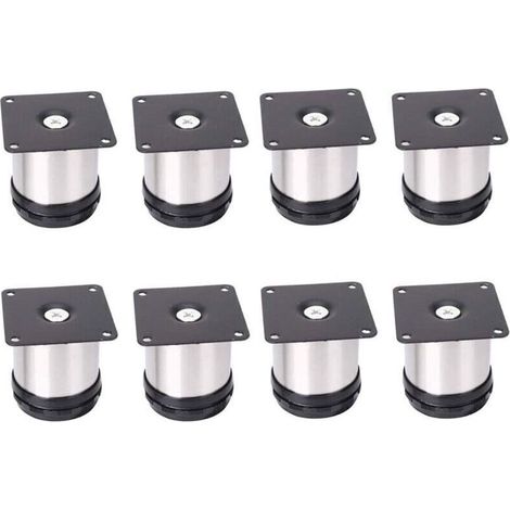 8 verstellbare Möbelfüße aus Edelstahl, 50 mm höhenverstellbar, verdickte Schrankfüße, Tischfüße, Möbelfüße, gebürsteter Edelstahl, höhenverstellbar 0–15 mm