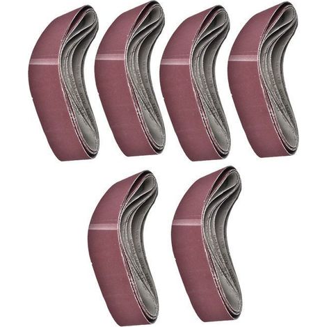 Un set di 6 nastri abrasivi, ciascuno di dimensioni 915 x 100 mm, è adatto per levigatrici a nastro e presenta granulometrie di 60/80/100/120/150/180. (1/4)