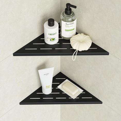 shampooing Étagère de douche en métallique inoxydable sans perçage pour salle de bain 2 pcs (1/5)