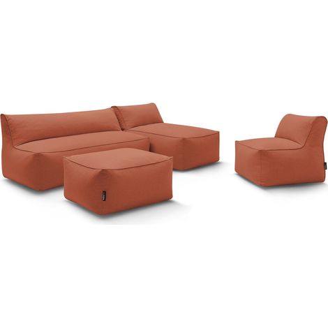 BOBOCHIC - Canapé de jardin modulable RIVIERA avec 1 chauffeuse 1 place, 1 chauffeuse 2 places, 1 méridienne et 1 pouf   Orange (1/5)