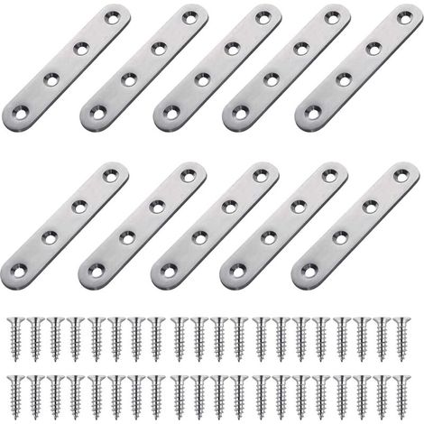 Equerre Plate Fixation Inox,10 Pièces Pattes D'assemblage Perforée Plates Metal, Supports de Fixation Droits Plats(77x16mm)
