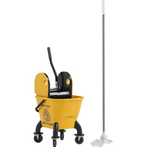 HOMCOM cubo de fregona con ruedas, escurridor desmontable de prensa, capacidad 26 l, incluye fregona y asa, para uso comercial y doméstico, amarillo