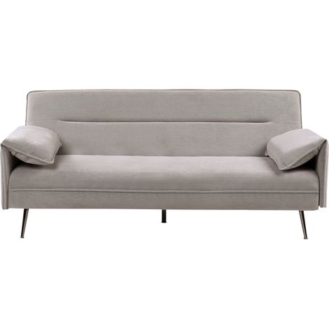 Sofá cama 3 plazas tapizado repelente al agua reposabrazos ajustables acolchado extra mecanismo clic clac patas de metal sala de estar dormitorio gris Vayla