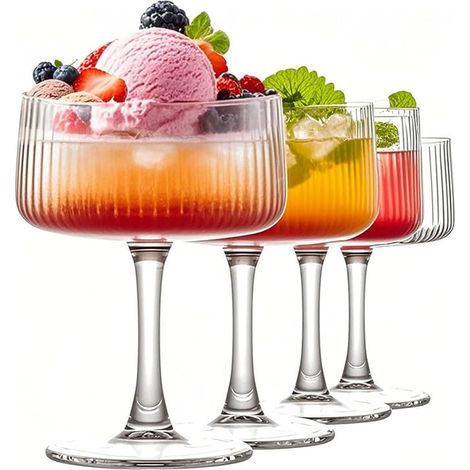 Martini Glasses, 240ml Ribbed Cup Glass Set, Vintage Martini Glasses Classic Cocktail Glassware, Bar Drinks Cocktails Wine Champagne (1/5)