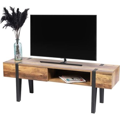 Meuble TV BRAMS 1 tiroir - Bois, noir mat - Métal et bois - 140 x 40 x H50 cm - Livraison gratuite (1/5)