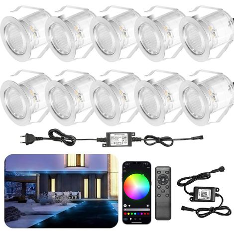 Lampe au Sol Spot Encastrable+Wifi contrôleur-Lumière RGB DC12V 0.5W étanche IP67 Ø30mm-éclairage pour terrasse, patio, chemin, mur, jardin, décoration, intérieur et extérieur, 30 pièces (1/5)