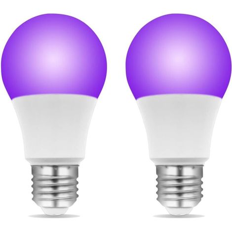 Ampoule Lumière Noire E27 LED 9W, UVA 385-400nm, Lumiere Noire Soiree Fluo, AC 85-265V, Lumière pour Fete Fluorescente Soirées Halloween Party, lot de 2 (1/4)