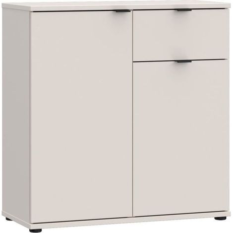 Buffet de rangement 2 portes 1 tiroir – Dimensions 80,1 x 34,1 x 82,3 cm – Panneaux de particules certifiés PEFC – Finition couleur sable (1/5)