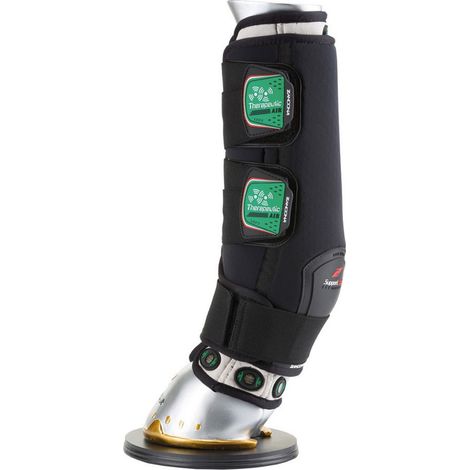 Pony, Nero: Stinchiere posteriori Zandonà da riposo o da trasporto per cavalli THERAPEUTIC SUPPORT BOOT con sottofascia intercambiabile e chiusura elastica in tessuto a strappo (1/2)