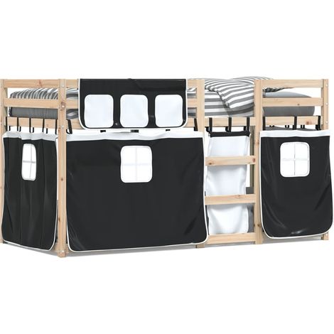 Lit simple,Lit adulte,Lit superposé avec rideaux blanc/noir 90x190 cm bois pin massif CFW20294 (1/5)