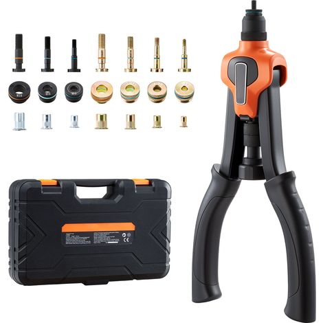 Kit rivetage aveugle à deux mains 340 mm, 7 mandrins et 70 écrous métriques et SAE, valise de rangement incluse (1/5)