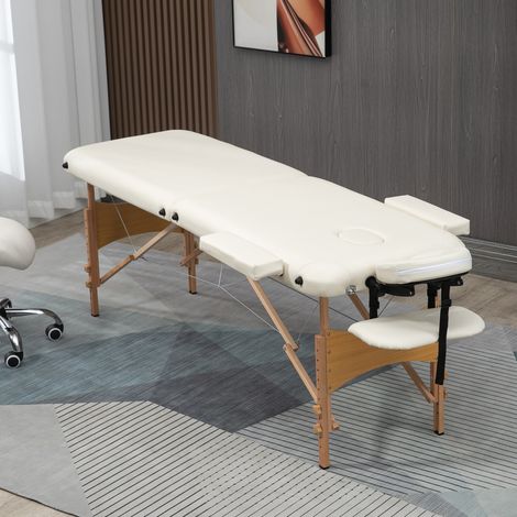 Lit/Table de Massage cosmetique Pliable en Bois 2 Zones crème - Modèle (1/4)