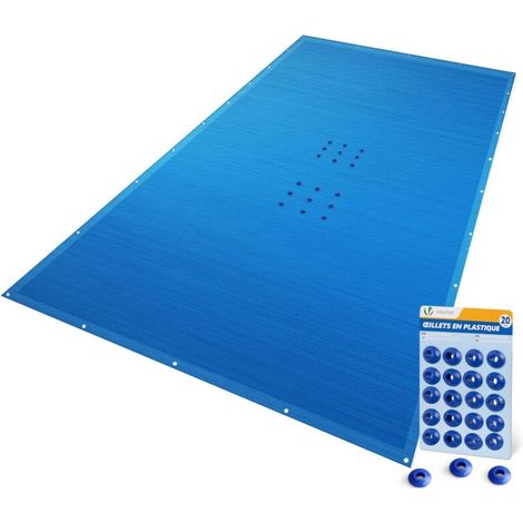 Bâche de piscine rectangulaire 4 x 9 m en polyéthylène 160 g/m², double couche avec protection UV intégrée, anneaux de fixation en aluminium, couleur bleu foncé (1/5)