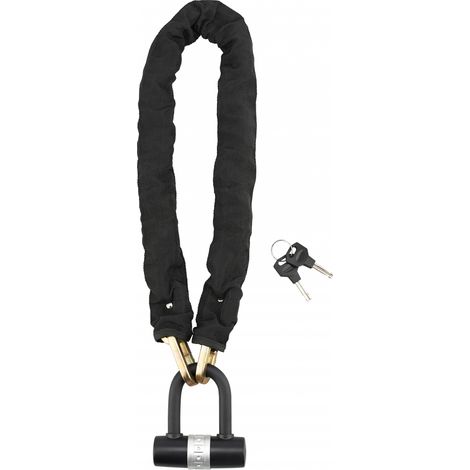 Catena d'acciaio cementato 10mm rivestita in nylon Loops, bici, moto, grate, cancelli, 0.9m, nero, lucchetto, 2 chiavi - THIRARD