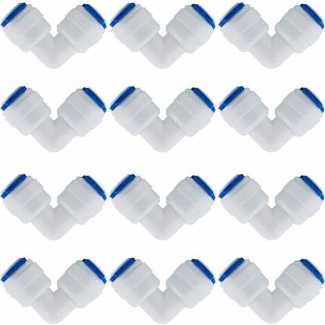 12 Pcs Accessoires De Filtre à Eau RO Raccord De Buse 1/4 Pouces 90 Degree Right Angle Fast Docking pour Raccorder Les Raccords De Tuyauterie d'eau, Tuyau de réfrigérateur (1/2)