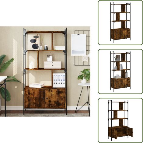 The Living Store Libreria con Ante Rovere Fumo 76,5x30x154,5cm Legno Multistrato - Libreria con ante