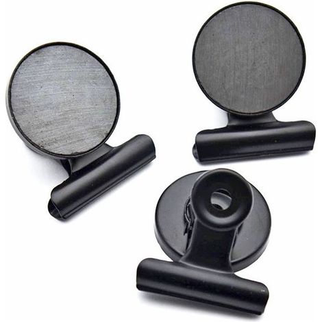 Pince Magnétique - Rond Noir - 3,1 x 4 cm - Pour Réfrigérateur et Surface Métallique - Lot de 10