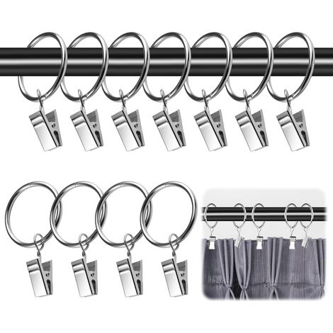 Lot de 25 Anneaux de Rideaux, avec Métal Pince, Anneaux Rideaux avec Pince (1/5)