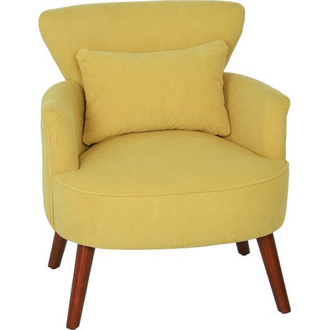 Fauteuil design moderne – Oreiller lombaire, pieds hévéa, jaune