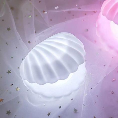 Coquillage nacré veilleuse bleue, lampe de chevet LED, veilleuse nuage retournable sirène fée, déco lumineuse chambre, cadeau Noël, coquille magique. (1/4)