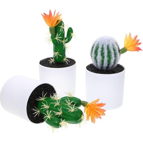 Lot de 3 Cactus en Pot Artificiels en Plastique sans Entretien pour Décoration Intérieure de Bureau et Maison, Ornement Réaliste de Cactus Bonsaï (1/5)