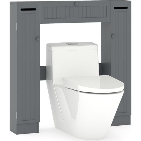 Meuble de salle de bain à suspendre au-dessus des toilettes avec étagères réglables, gris