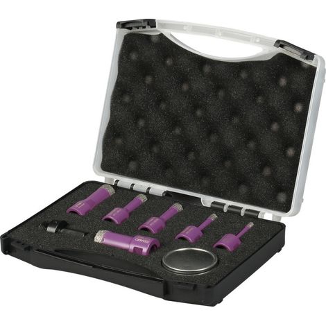 Sidamo – Coffret de 6 trépans diamant à sec pour meuleuse M14 – D. 6-22 mm – Perçage céramique, grès, granit – Tête diamantée électrolitique