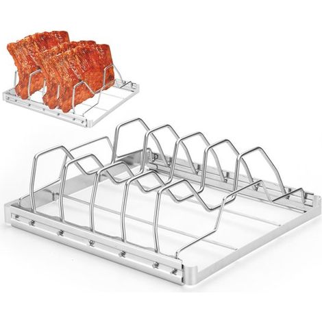 Support à côtes pour barbecue – Rack à travers de porc en acier inoxydable – Support pour griller et fumer les côtes – Accessoire pour four barbecue et grill – Lavable au lave-vaisselle (1/5)