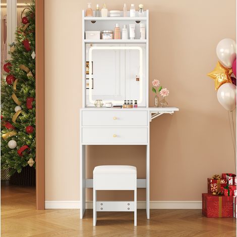 Mueble tocador con espejo LED y taburete MDF 75 cm OKMYHOME (1/5)