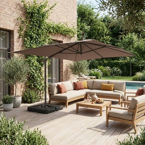 Parasol déporté rectangulaire 3x4m taupe + dalles à lester 50x50cm - Antibes