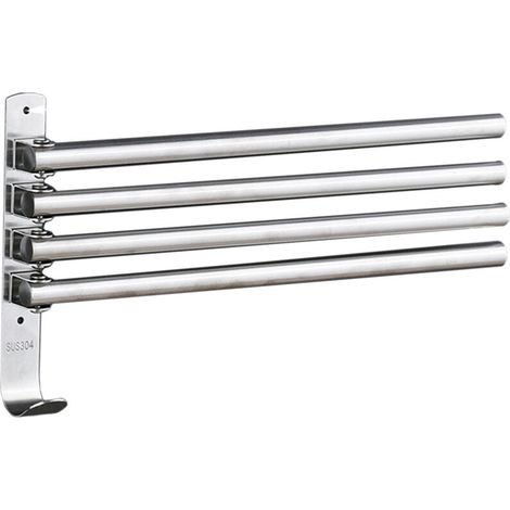 Jeffergarden Porte-Serviettes avec 4 Barres 180°Rotatives en Acier Inoxydable SUS304 Porte Serviette Murale Sèche-Serviettes pour Salle de Bain Cuisine Lavabo- Argent (1/4)